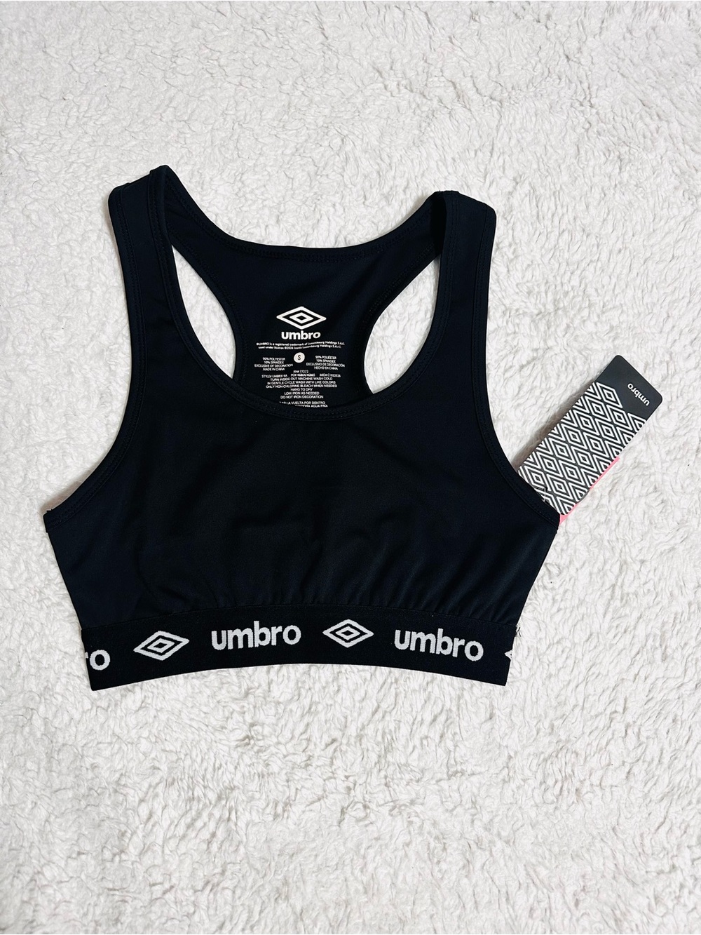 Umbro Black Racerback Logo Elastic Sports Bra